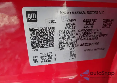 2025 Chevrolet Silverado 1500 2Wd Short Bed Custom z USA, uszkodzony, nr VIN 1GCPABEK4SZ197156